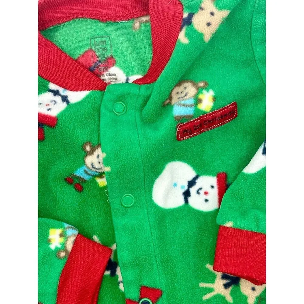 Carter's Holiday Button-Up Size 9 Months Christmas Reindeer Red Green (902)
